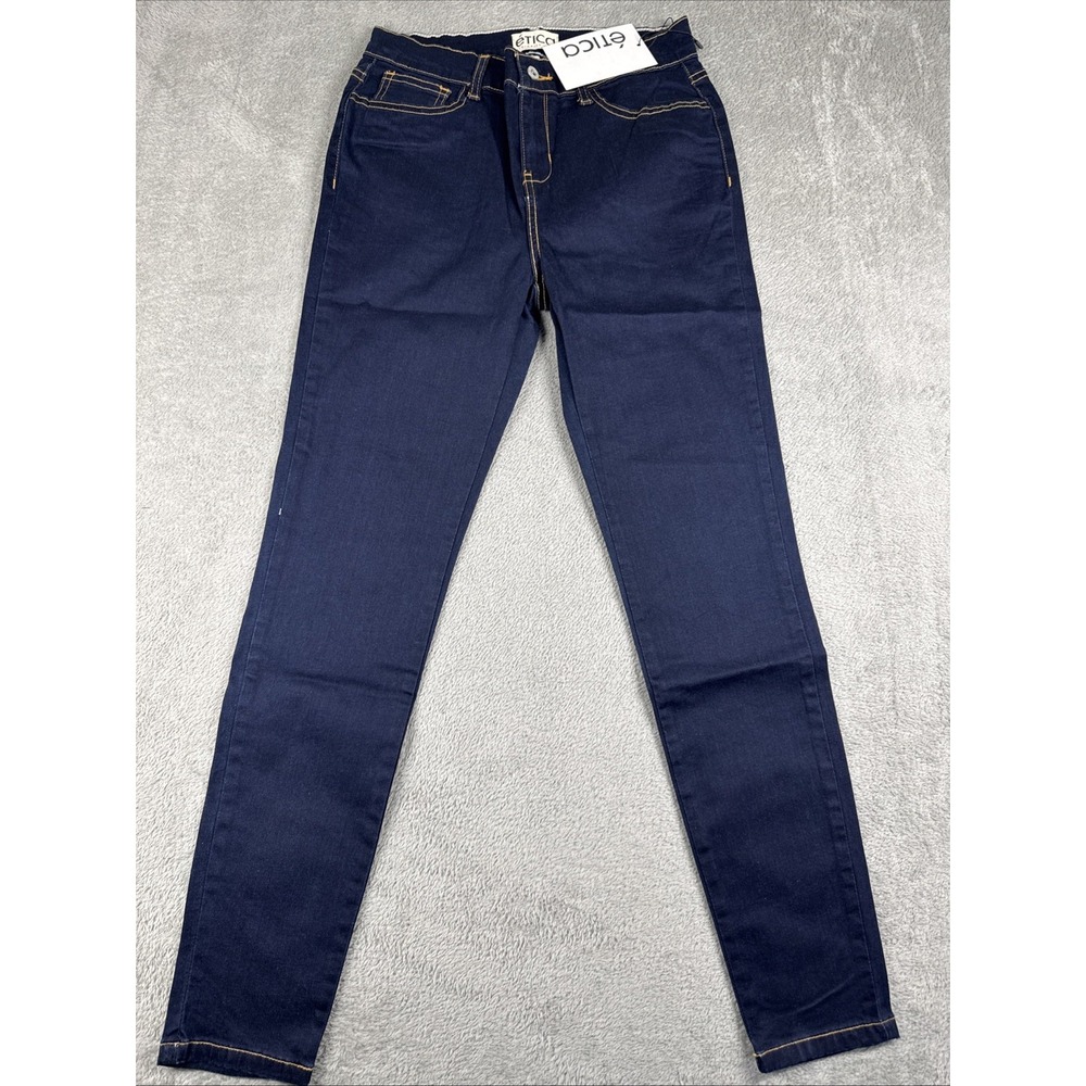 NWT Etica Women's Blue Mid Rise Jeans Front Zip Skinny Tapered Leg‎ - Size 2 -